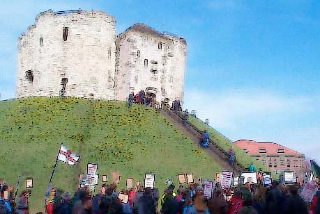 Demo at Clifford's Tower in the style of Claude Monet